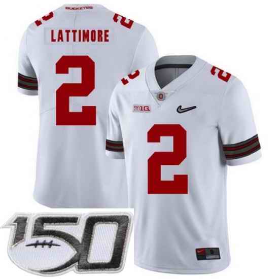 Ohio State Buckeyes 2 Marshon Lattimore White Diamond Nike Logo College Football Stitched 150th Anniversary Patch Jersey